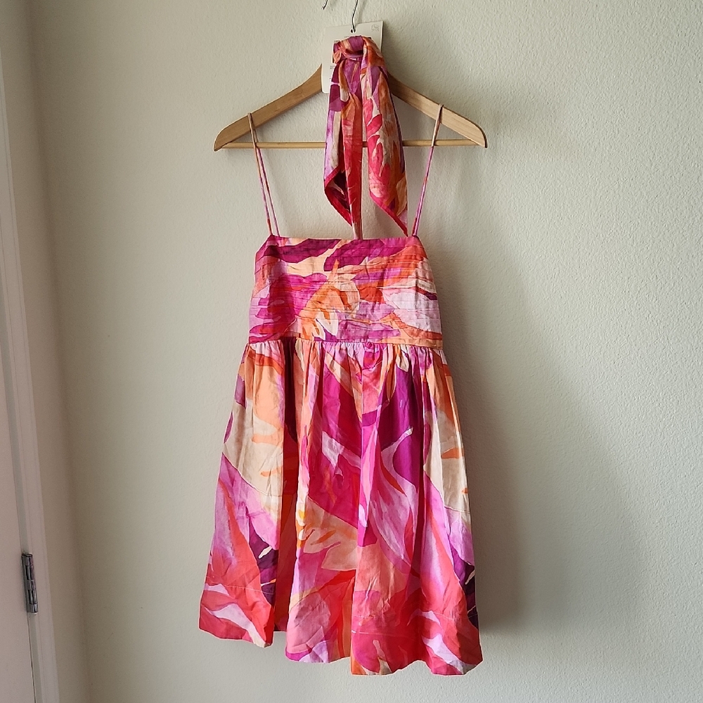 H&M Pink Orange Minidress Matching Scarf Sz S NWT Island Girl Pinup Rockabilly